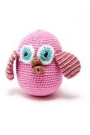 Pebble Fair Trade Crochet Owl Rattle Pink