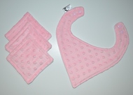 Bandana Bib and Wipes Set:  Baby Pink Dotty Plush